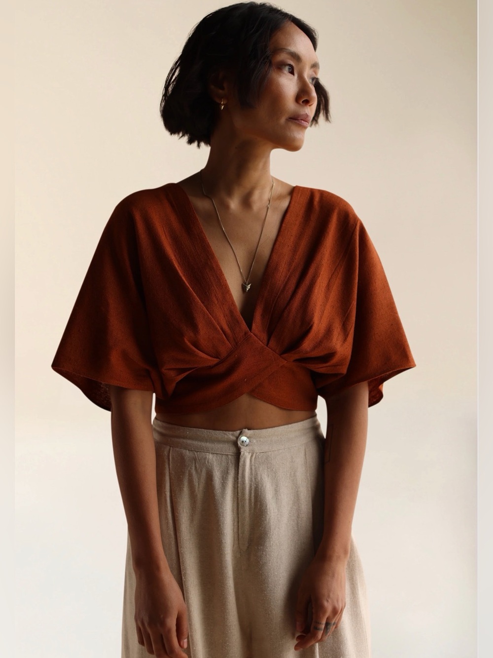 Fara Boutique raw silk Alice crop top
